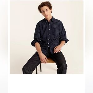 J Crew Shirt Men XL Blue Polka Dots Slim Fit Untucked Flex Wash Button Up